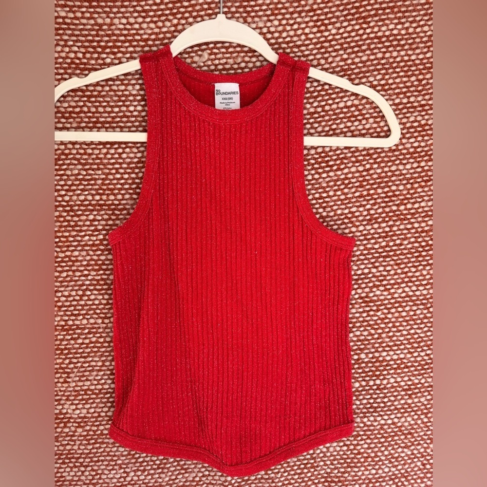 Vibrant Red and Metalic Ribbed Tank Top